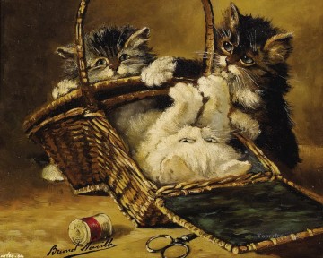  Cesta Arte - gatitos en una canasta Alfred Brunel de Neuville